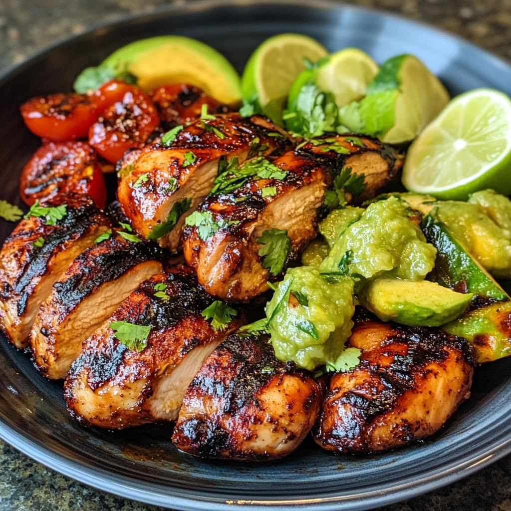 Ingredients for San Antonio grilled Mexican chicken marinade including lime, garlic, cumin, chili powder, and fresh cilantro