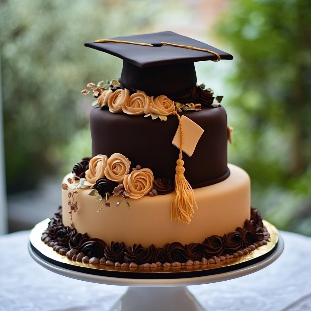 Elegant floral graduation cakes with beautiful and colorful flower decorations