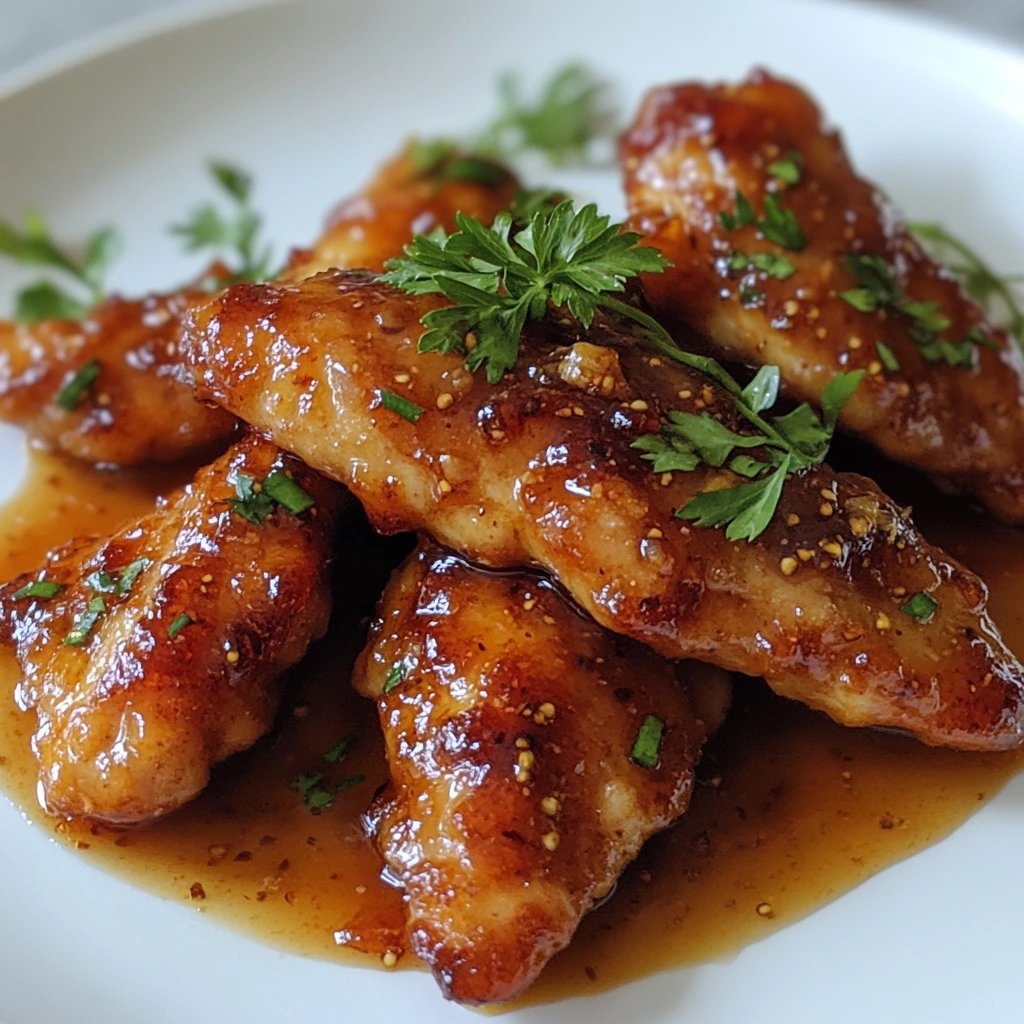 Step-by-step cooking process of apple and honey-glazed chicken tenders, showing the chicken being coated in glaze and cooked in a skillet