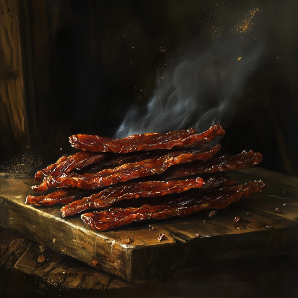 Close-up of a flavorful beef jerky snack, showcasing the savory texture and quality ingredients.