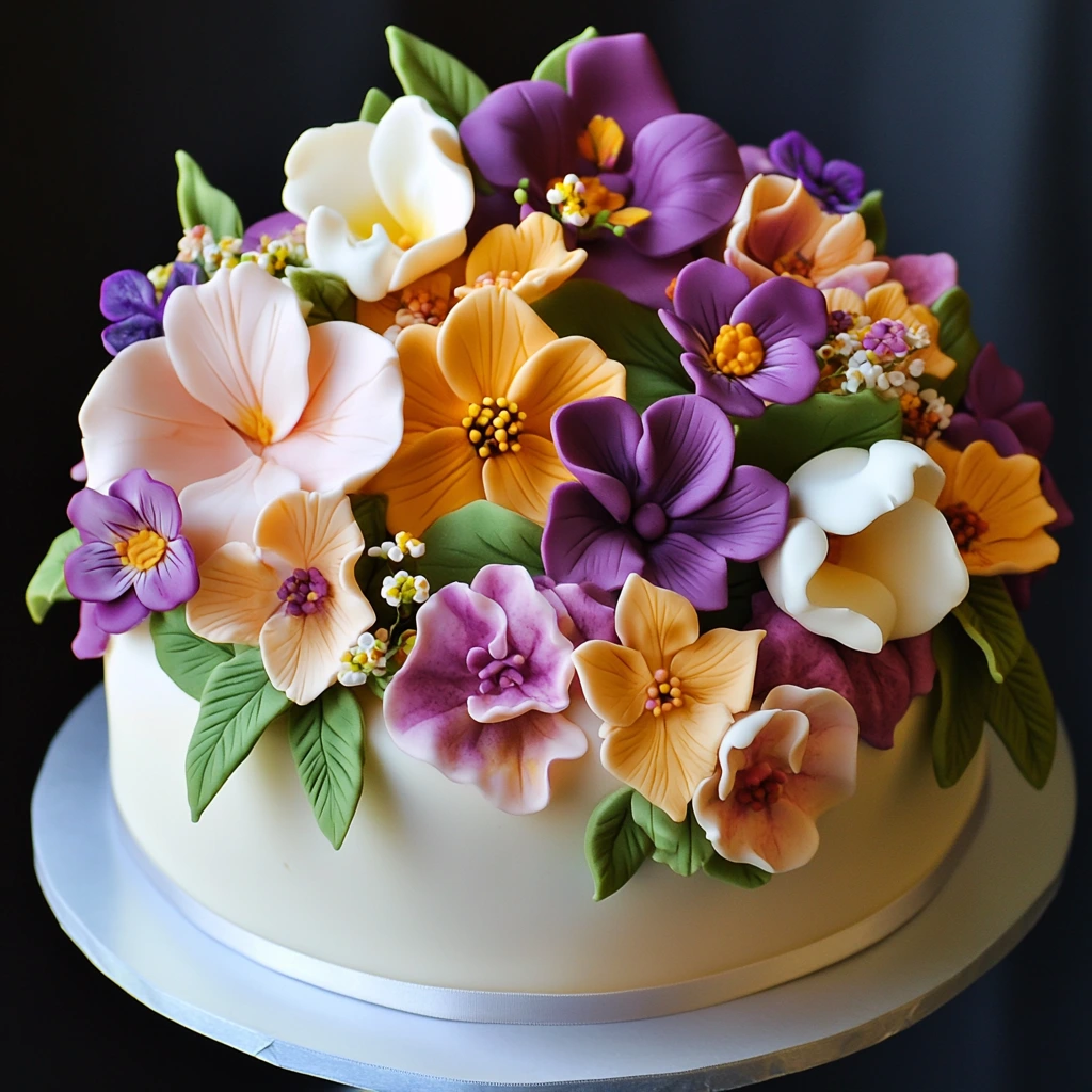 Beautiful birthday cake decorated with vibrant flowers for a special celebration.