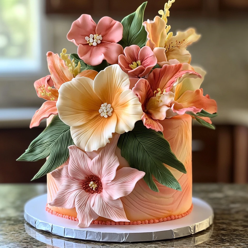 Beautiful flower birthday cake decorated with vibrant buttercream flowers.