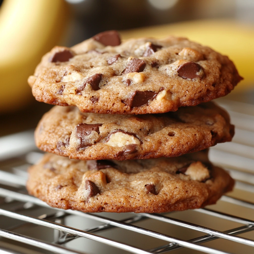Stack of banana bread cookies tied with twine on a rustic wooden board.