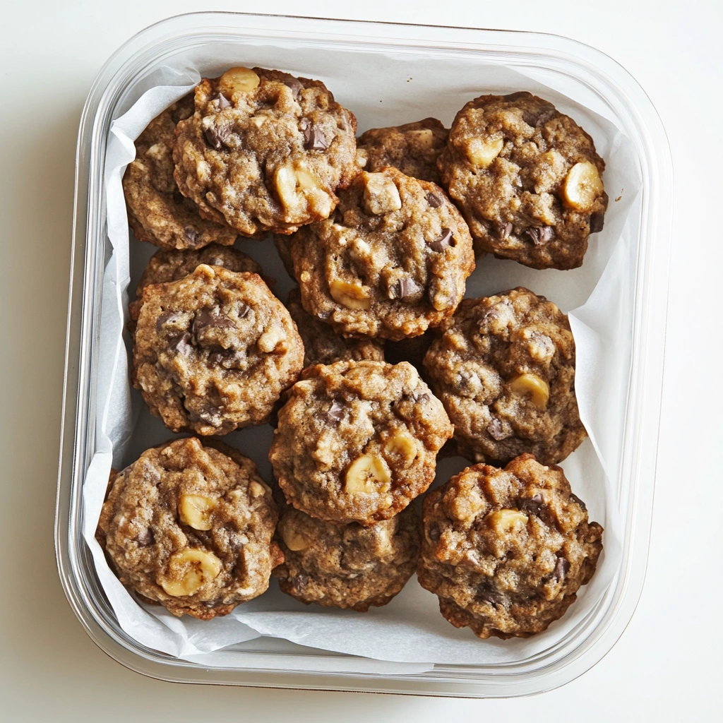 Banana bread cookies cooling on a wire rack with chocolate chips and banana slices.