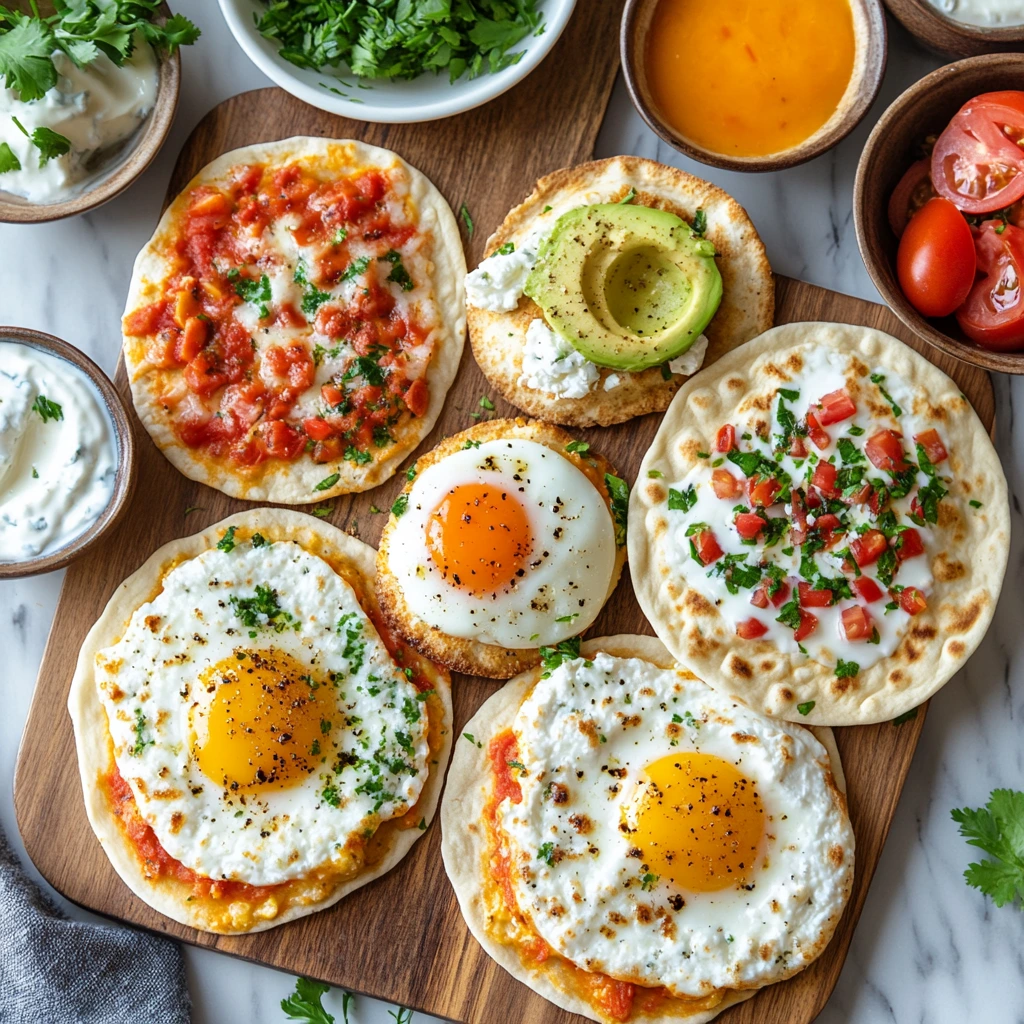 Thin cottage cheese flatbread topped with fresh herbs and served on a rustic wooden board.