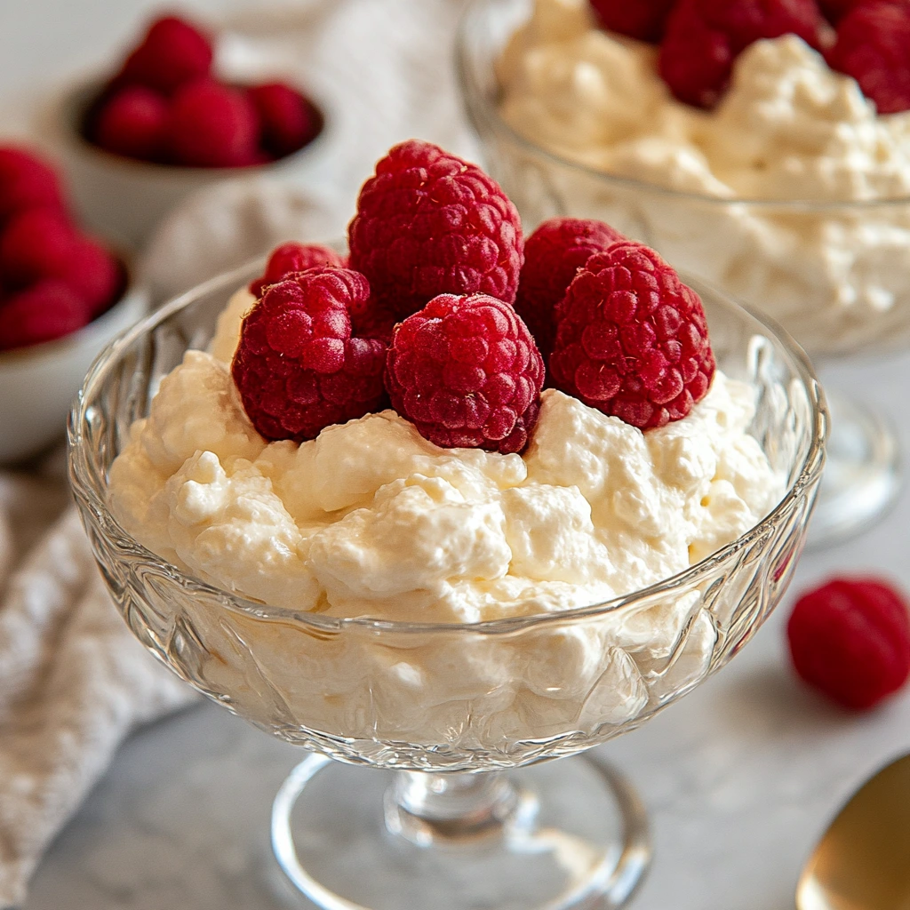 Easy cottage cheese dessert topped with fresh berries and a drizzle of honey in a glass bowl