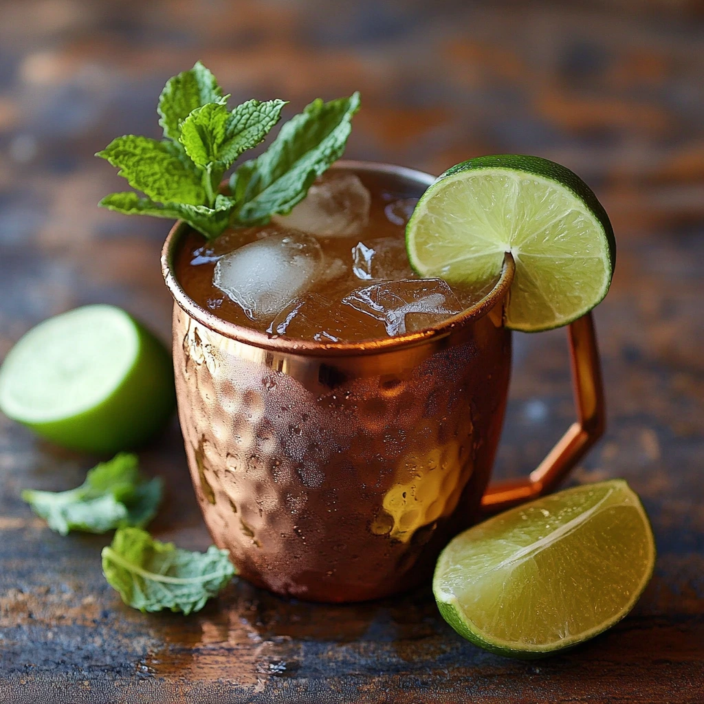 Refreshing Kentucky Mule cocktail served in a copper mug with lime and mint garnish