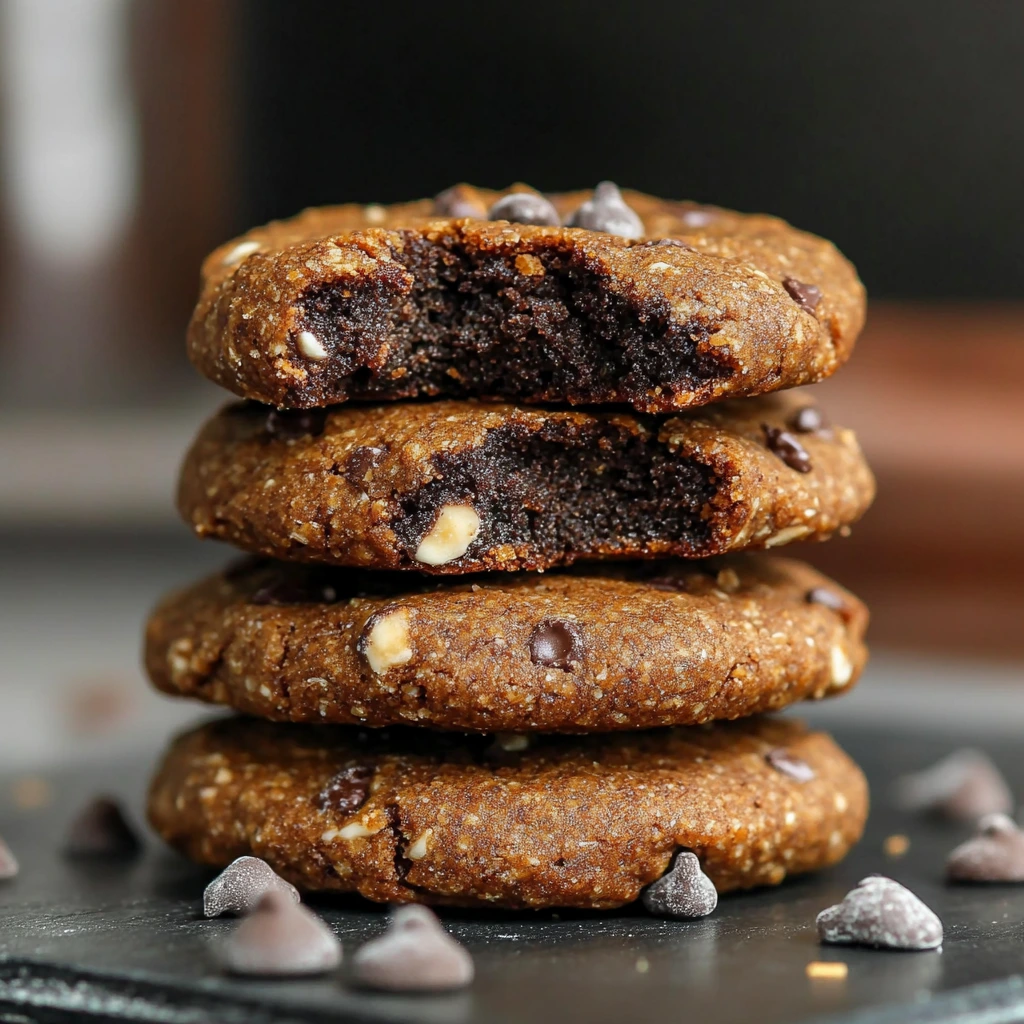 Homemade protein cookies on a cooling rack with chocolate chips and oats