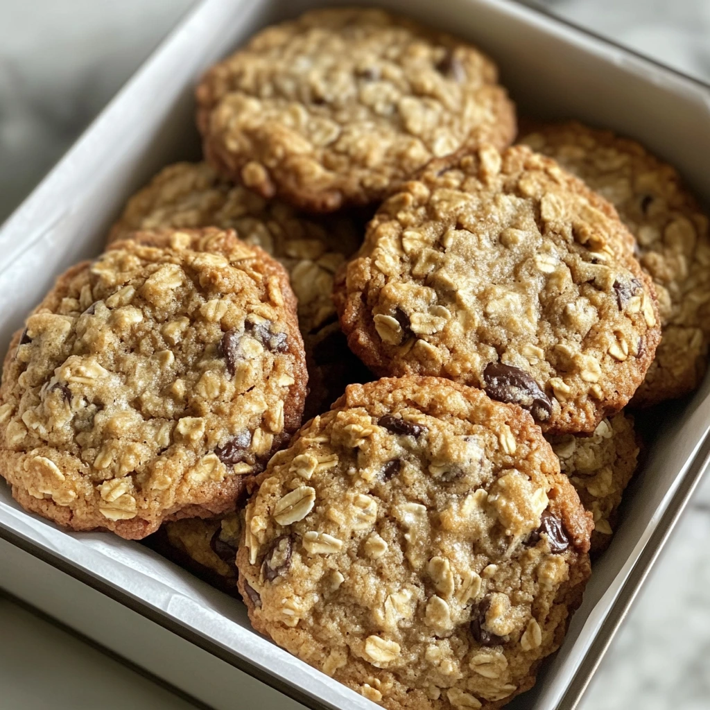 Homemade Quaker Oats oatmeal cookies with visible oats and raisins on a baking tray