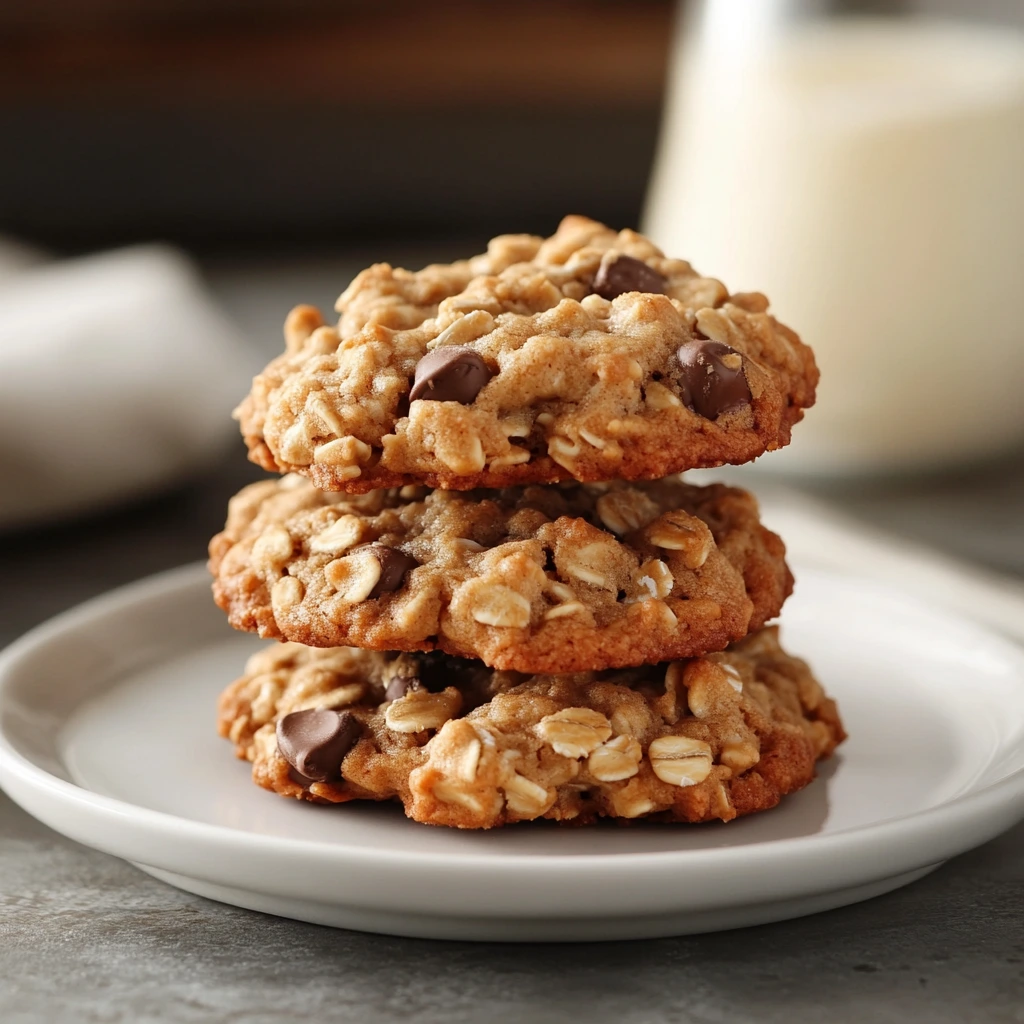 Freshly baked Quaker Oats oatmeal cookies on a cooling rack with a bowl of oats in the background.