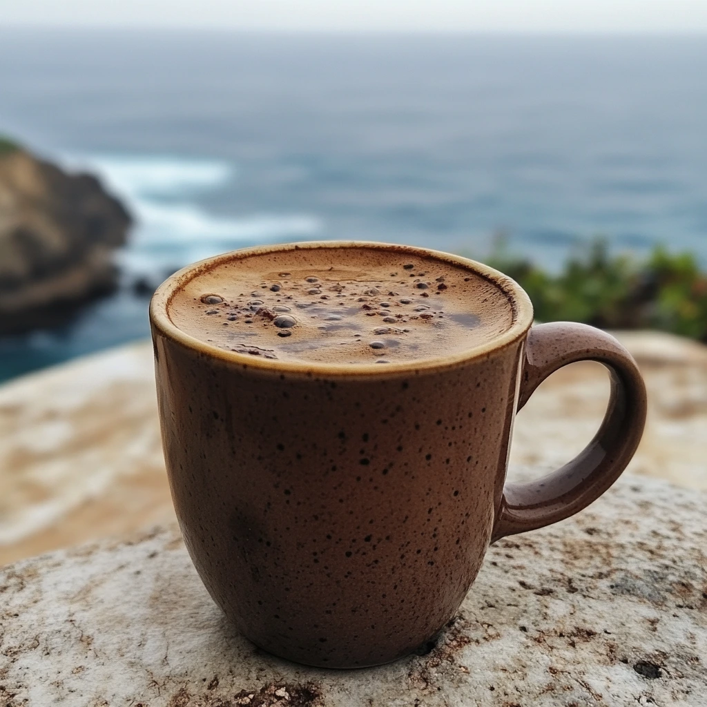 Traditional Cafe de Olla served in a rustic clay mug with cinnamon sticks and piloncillo sugar.