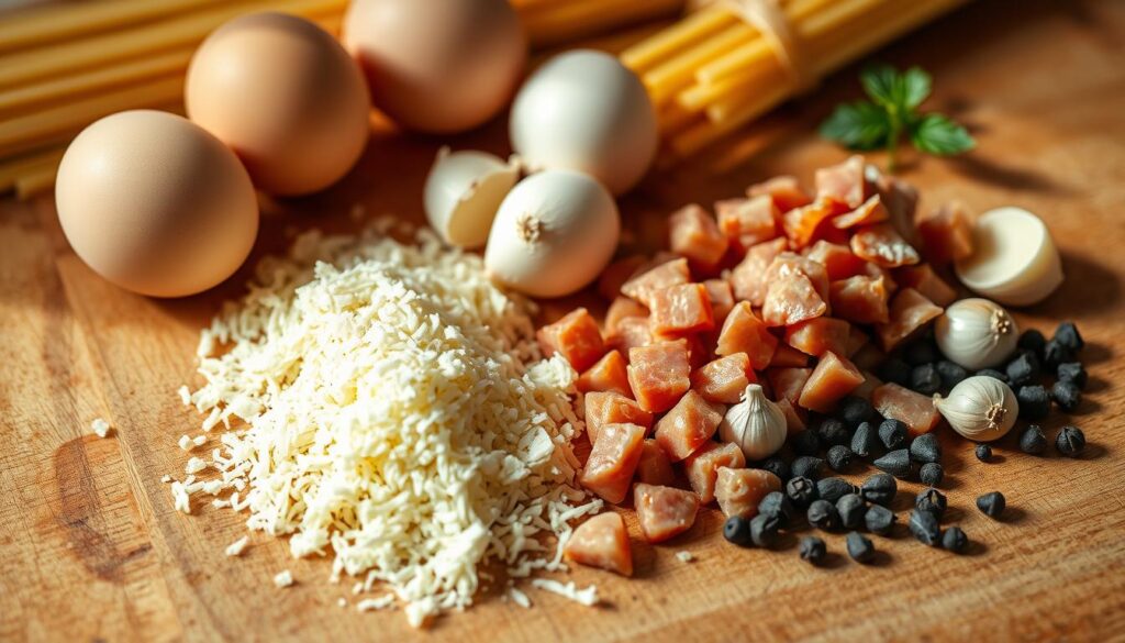 Carbonara ingredient preparation