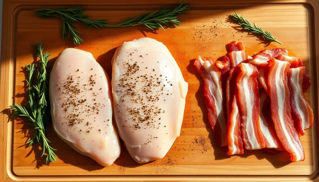 Chicken Preparation for Homemade Carbonara with Chicken and Bacon