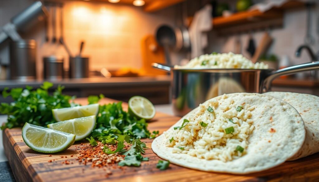 Cilantro Lime Rice Burrito Preparation