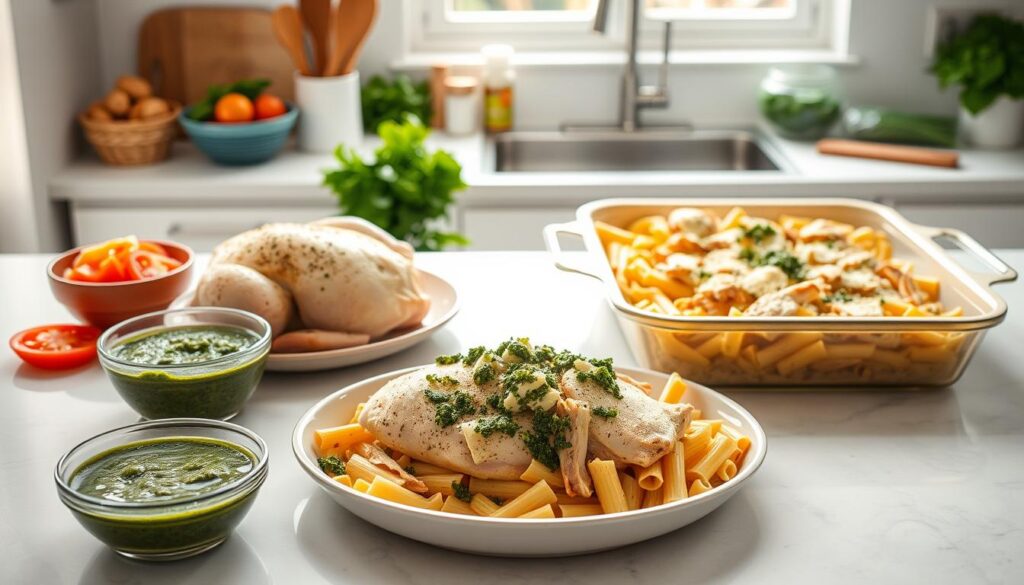 Pesto Chicken Bake Assembly Steps