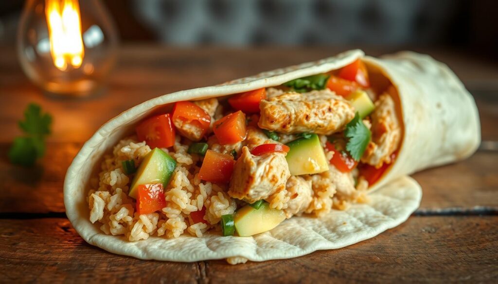 burrito with rice and chicken