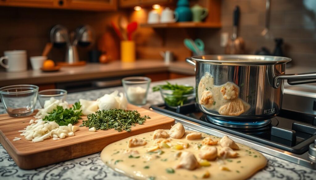 Creamy Chicken Cobbler Sauce Preparation