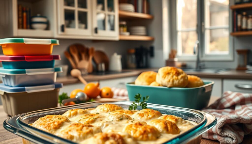 Storing Creamy Chicken Casserole with Biscuits