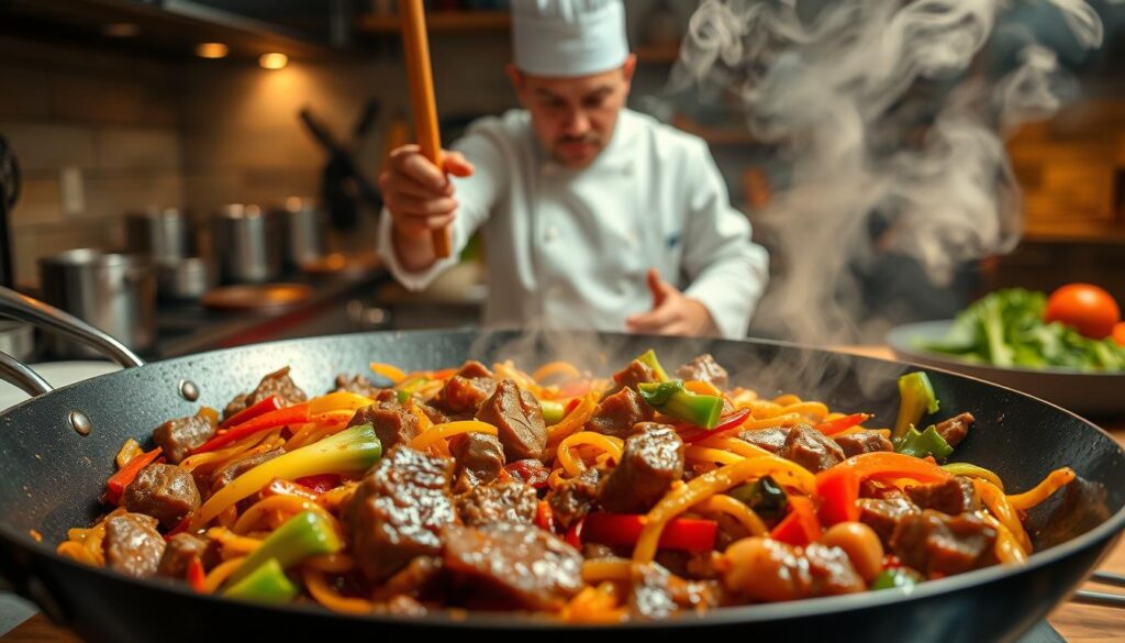 Wok Fried Beef Noodles Cooking Process